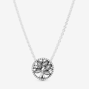 Family Jewelry Pandora Sparkling Family Tree Pendant Necklaces | 843-QXONDH