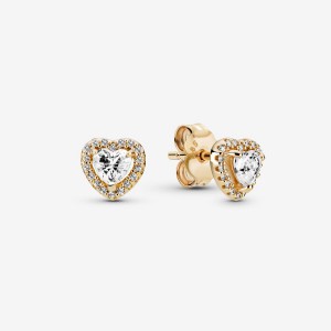 Gold Pandora Elevated Hearts Stud Earrings | 801-CJADNX