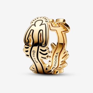 Gold Plated Pandora Keith Haring™ x Wavy Figure Open Band Rings | 294-AFTULW