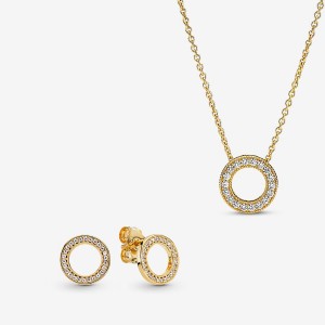 Gold Plated Pandora Necklace & Earring Sets | 798-FOHSEA
