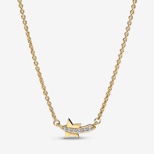 Gold Plated Pandora Shooting Star Pavé Collier Pendant Necklaces | 742-XEKJHL