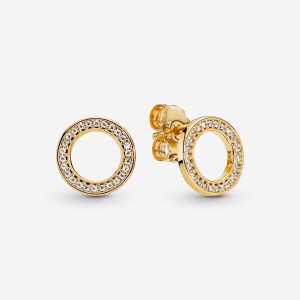 Gold Plated Pandora Sparkling Circles Stud Earrings | 207-CZAEFI