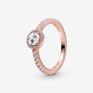 Rose Gold Plated Pandora Classic Sparkle Halo Halo & Solitaire Rings | 581-UXBSZA