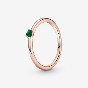 Rose Gold Plated Pandora Green Solitaire Halo & Solitaire Rings | 065-HZCVIO