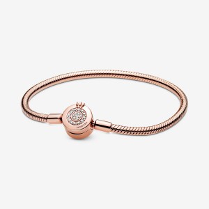 Rose Gold Plated Pandora Moments Sparkling Crown O Snake Charm Holders | 568-WQVUEI