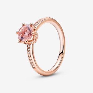 Rose Gold Plated Pandora Pink Sparkling Crown Solitaire Halo & Solitaire Rings | 015-EJPICZ