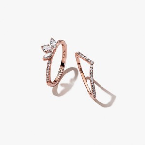 Rose Gold Plated Pandora Ring Sets | 413-LKVQTP