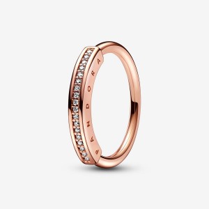 Rose Gold Plated Pandora Signature I-D Pavé Stackable Rings | 108-QLODEV