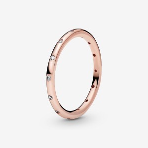 Rose Gold Plated Pandora Simple Sparkling Stackable Rings | 416-IAMNTJ