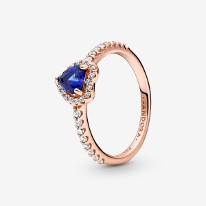 Rose Gold Plated Pandora Sparkling Blue Elevated Halo & Solitaire Rings | 249-OSAEVB