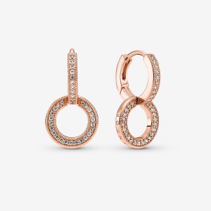 Rose Gold Plated Pandora Sparkling Double Hoop Earrings | 165-OEWTIC