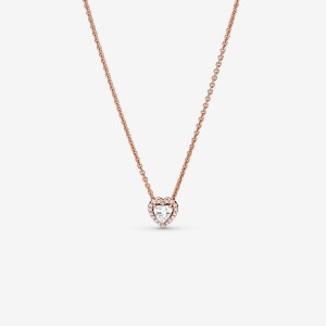 Rose Gold Plated Pandora Sparkling Heart Collier Pendant Necklaces | 390-GZYWFR