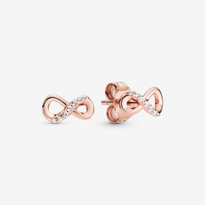 Rose Gold Plated Pandora Sparkling Infinitys Stud Earrings | 318-QMYTEU