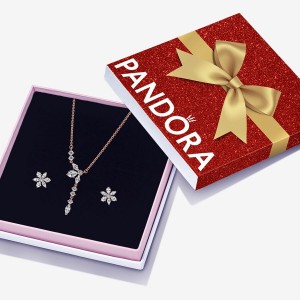 Rose Gold Plated Pandora Sparkling Snowflake Jewelry Gift Set Necklace & Earring Sets | 970-BSNIJL