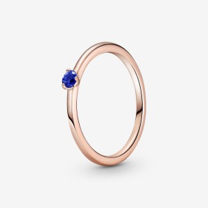 Rose Gold Plated Pandora Stellar Blue Solitaire Halo & Solitaire Rings | 097-KMHRLS