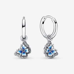 Sterling Silver Pandora Blue Butterfly Hoop Earrings | 319-EDJXAZ