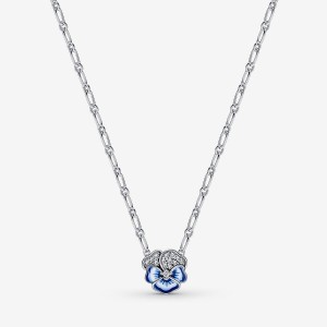 Sterling Silver Pandora Blue Pansy Flower Pendant Necklaces | 250-QHKSBO