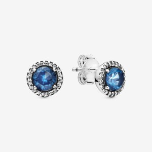Sterling Silver Pandora Blue Round Sparkles Stud Earrings | 308-NUROEP