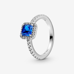 Sterling Silver Pandora Blue Square Sparkle Halo Halo & Solitaire Rings | 358-ITJKVG