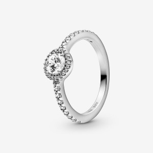 Sterling Silver Pandora Classic Sparkle Halo Halo & Solitaire Rings | 745-KAQJEP