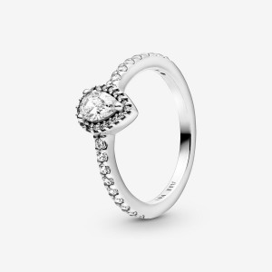 Sterling Silver Pandora Classic Teardrop Halo Halo & Solitaire Rings | 316-ZXAYJW