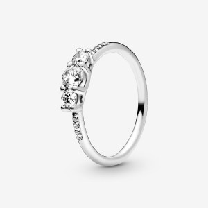 Sterling Silver Pandora Clear Three-Stone Heart & Promise Rings | 897-QCPUSM