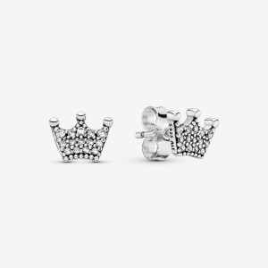 Sterling Silver Pandora Crowns Stud Earrings | 364-SJFQNO