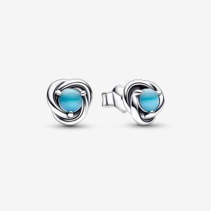 Sterling Silver Pandora December Turquoise Blue Eternity Circles Stud Earrings | 071-JLBHOC