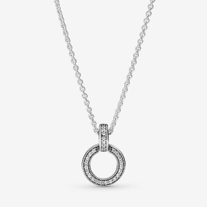 Sterling Silver Pandora Double Circle Pendant Necklaces | 321-LNOREK