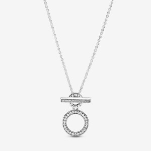 Sterling Silver Pandora Double Hoop T-bar Pendant Necklaces | 309-PMIUOK