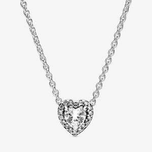 Sterling Silver Pandora Elevated Heart Pendant Necklaces | 013-BQCUHI