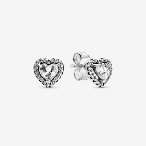 Sterling Silver Pandora Elevated Hearts Stud Earrings | 651-PACLTO