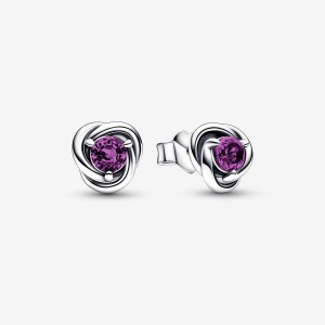 Sterling Silver Pandora February Purple Eternity Circles Stud Earrings | 250-XFBJUH