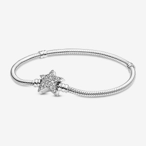 Sterling Silver Pandora Moments Asymmetric Star Clasp Snake Charm Bracelets | 042-CHYNLJ