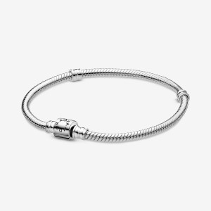 Sterling Silver Pandora Moments Barrel Clasp Snake Charm Bracelets | 167-XETYBI