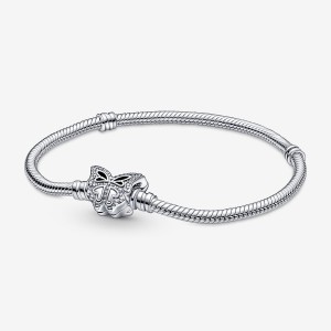 Sterling Silver Pandora Moments Butterfly Clasp Snake Charm Bracelets | 763-OBDGJR