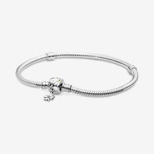 Sterling Silver Pandora Moments Daisy Flower Clasp Snake Charm Bracelets | 460-DIUPYV