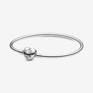 Sterling Silver Pandora Moments Heart Clasp Bangle Charm Holders | 715-ERBWAY