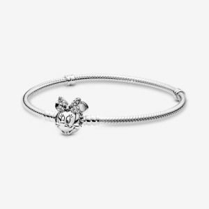 Sterling Silver Pandora Moments Pavé Minnie Mouse Clasp Snake Charm Bracelets | 782-CNHEIF