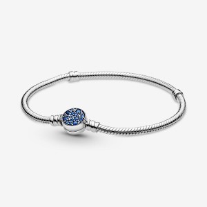 Sterling Silver Pandora Moments Sparkling Blue Disc Clasp Snake Charm Holders | 035-DOKYES