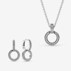 Sterling Silver Pandora Necklace & Earring Sets | 526-HJIQVF