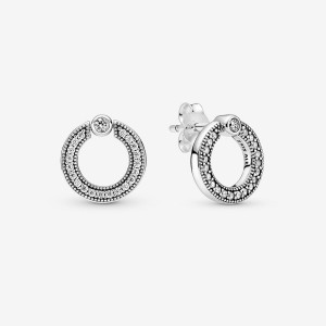 Sterling Silver Pandora Pavé & Logo Circle Reversibles Stud Earrings | 507-HJGMKB