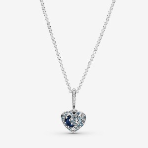Sterling Silver Pandora Sparkling Blue Moon & Stars Heart Pendant Necklaces | 042-KYTBUZ