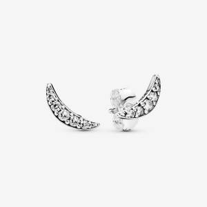 Sterling Silver Pandora Sparkling Crescent Moon Stud Earrings | 821-UNJPXO