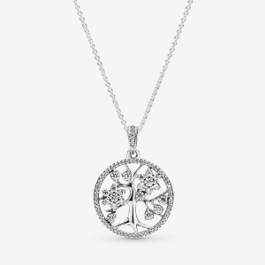 Sterling Silver Pandora Sparkling Family Tree Chain Necklaces | 467-GOAQSU
