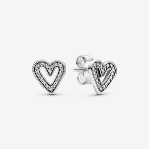 Sterling Silver Pandora Sparkling Freehand Hearts Stud Earrings | 530-JGIWCU