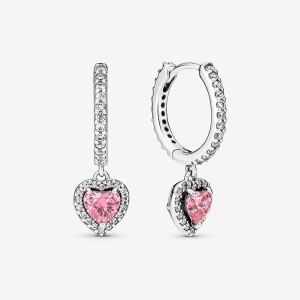 Sterling Silver Pandora Sparkling Halo Heart Hoop Earrings | 621-UWCIOF
