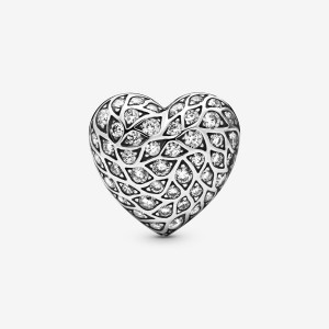 Sterling Silver Pandora Sparkling Pattern Heart Single Stud Earrings | 152-HOYCDX