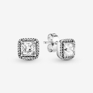 Sterling Silver Pandora Square Sparkle Halos Stud Earrings | 842-LWHCTP
