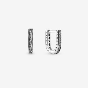 Sterling Silver Pandora U-shaped Hoop Earrings | 659-IQMNTJ